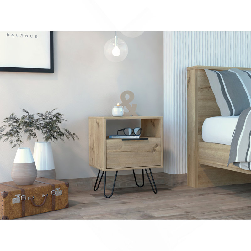 Light Oak 1-Shelf 1-Drawer Nightstand