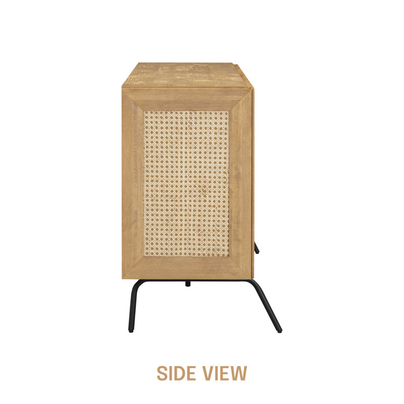  MOSSIC Sideboard 3 - 4 Doors Natural Rattan Storage Cabinet, Buffet with Metal Legs, Boho Accent Cabinet for Living Room, Dining Room, and Entryway, Effortless Assembly