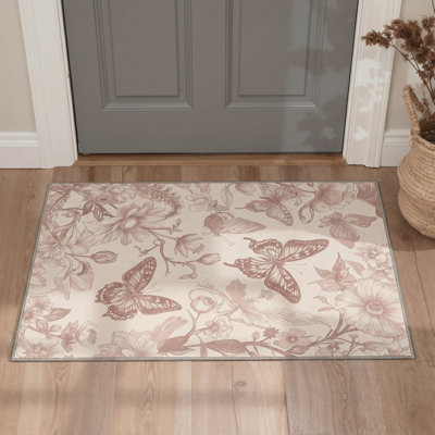 Tapis d'intérieur beige / rose à motif floral lavable à la machine Fjordia