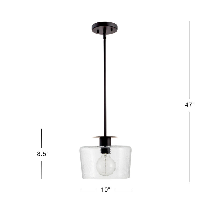 Luminaire suspendu 1 lumière Brielle noir avec abat-jour en verre glacial
