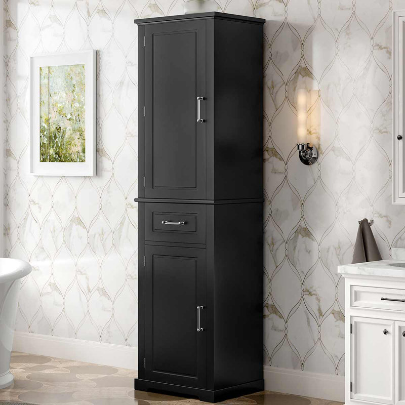 Freestanding Tall Storage Cabinet With 2 Doors And Adjustable Shelf For Bathroom, Black
