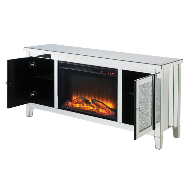 Noralie  59"W TV Stand w/Fireplace, Mirrored & Faux Diamonds
