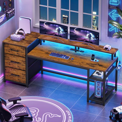 Metal Base Computer Desk with Power Outlet