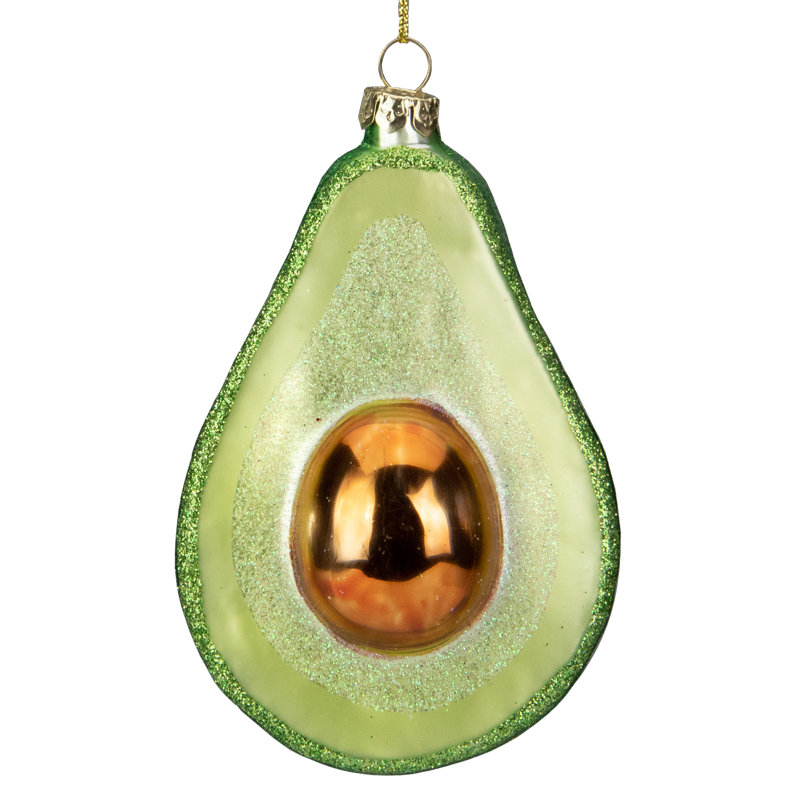 Ornement de Noël 4,5 po en verre vert et jaune avocat