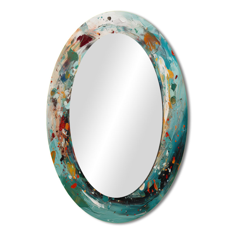 Spiral mariage de l'ambre électrique et bleu sarcelle II - miroir mural ovale moderne, 36 po x 24 po