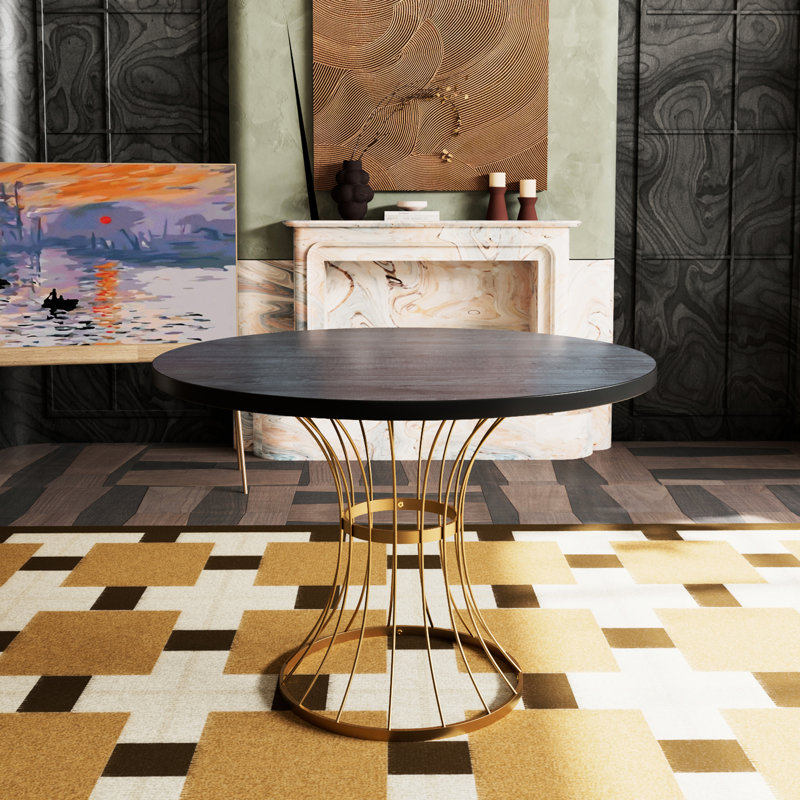 Table de salle à manger ronde avec base en piédestal en fer