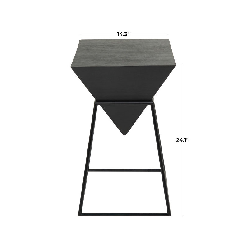  Azier Wood Inverted Pyramid Geometric Side End Accent Table with Gold Metal Stand, Black, Black