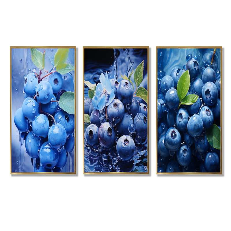 Cianciolo - Ensemble de 3 impressions sur toile de fruits, Cadre flottant doré, H 32 po x l 48 po