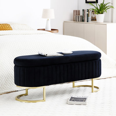 Storage Bench Bedroom Bench, Velvet Oval Upholstered End Of Bed Bench With Golden Metal Legs,50""Modern Storage Ottoman Bench For Bedroom, Living Room, -  Everly Quinn, 09B09021B93D4D1FB6062DFEC2AD544A