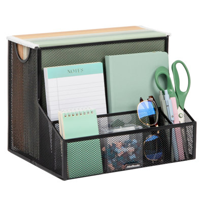 Mind Reader Metal Mesh Desktop Organizer with Hanging File Storage, Black