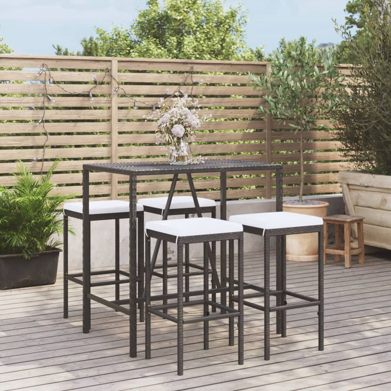 Ensemble de bar en osier avec tabourets Dinae, Noir, Blanc