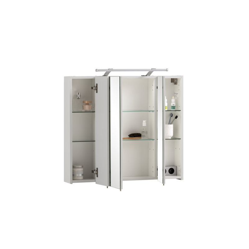 mm Wide 750 mm H Surface Mirrored Cabinet with Mirror Adjustable Shelves, 75cm H x 80cm W x 16cm D