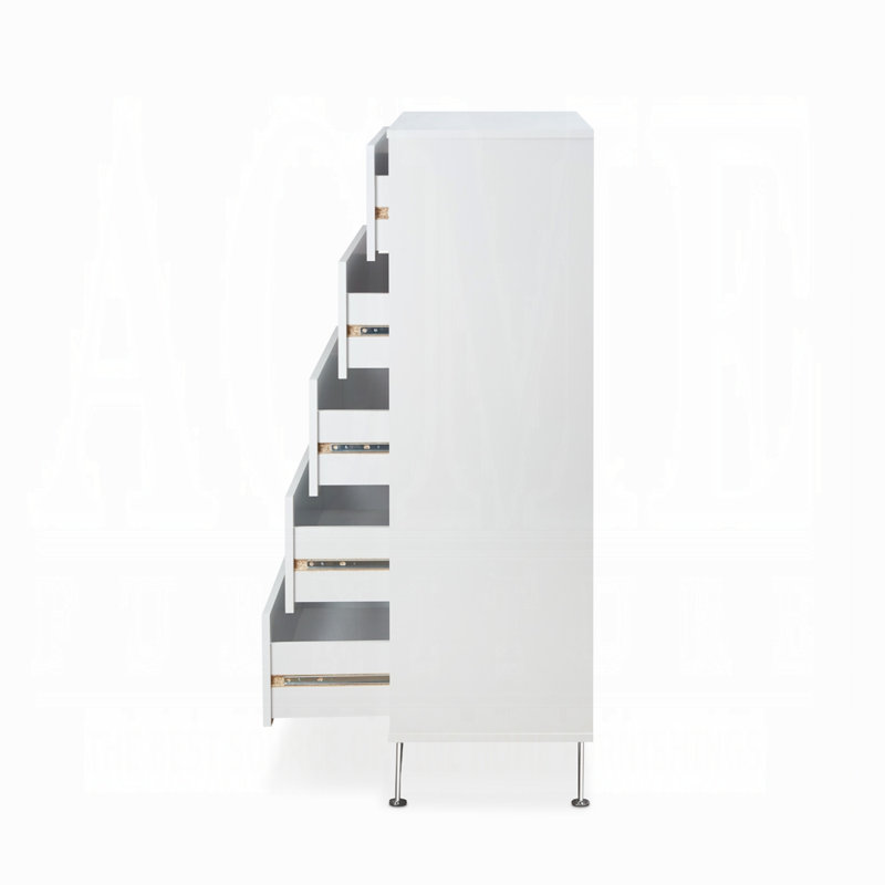 Commode 5 tiroirs avec pieds en métal, Blanc