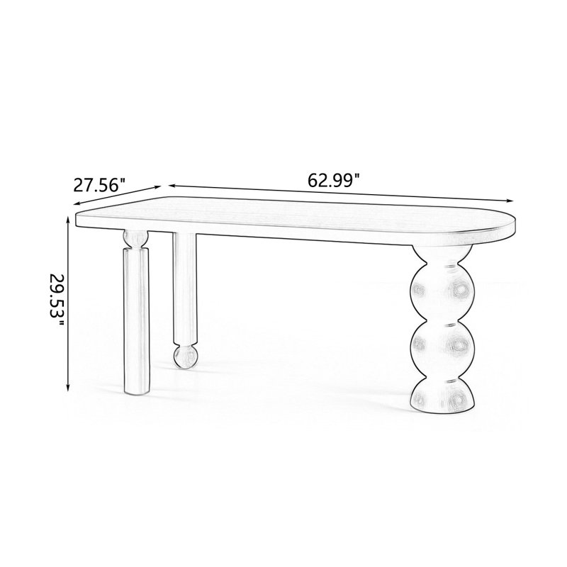 Black+Brown Half-circle Solid Wood Dining Table, 29.53"H×62.99"L×27.56"W