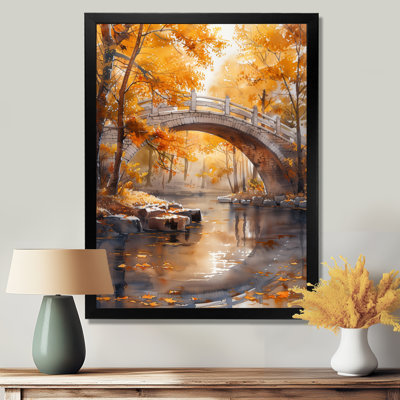 Yellow Beige Autumn Beauty River Bridge IV - Bridges Wall Decor