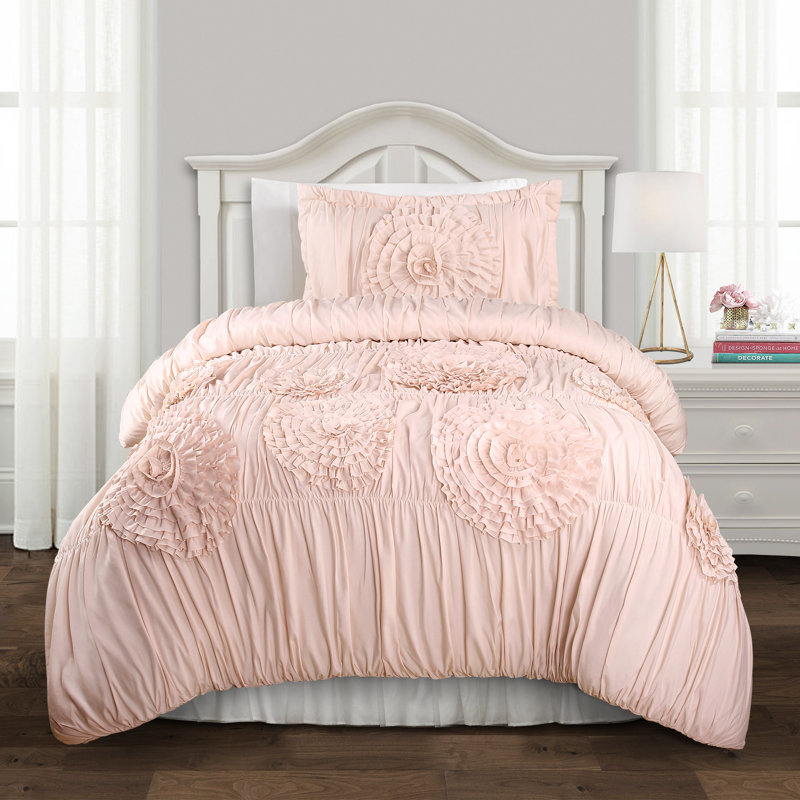 Ensemble d'édredon traditionnel en microfibre Serena, Édredon pour lit simple TG + 1 taie décorative, Rosé