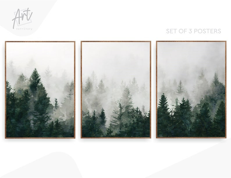 Forêt, art mural, Misty Blue Ridge Mountains, art mural, Toile tendue, H 47 po x l 99 po x P 1,5 po