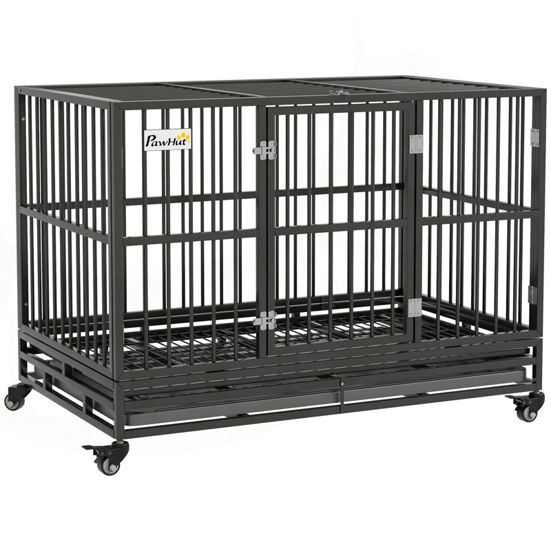Versatile Heavy Duty Dog Crate with Advanced Features for Safety and Convenience, Grey