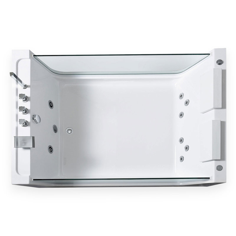 IRIS 67" x 47" 2-Person White Freestanding Whirlpool Bathtub with Dual Panoramic Glass Panels