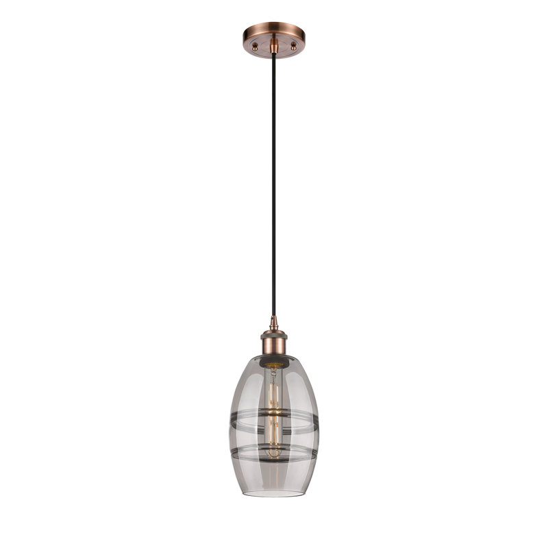 Luminaire suspendu à 1 lumière Ballston Bettylou, H 8,13 po x l 5,88 po x P 5,88 po, Gris fumée clair, Cuivre antique