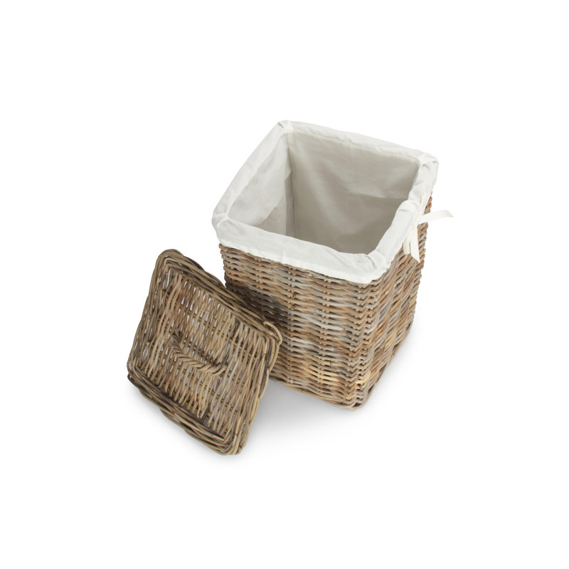 Square Rattan Laundry Bin, 58cm H x 37cm W x 37cm D
