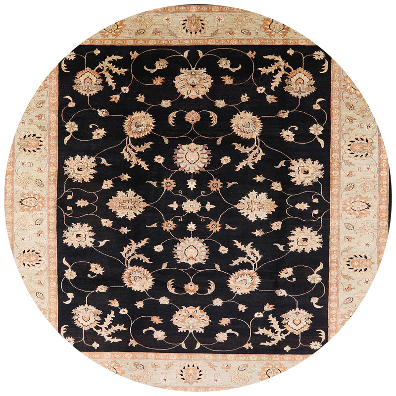 Tapis oriental beige / noir Swavar, Rond 4 pi