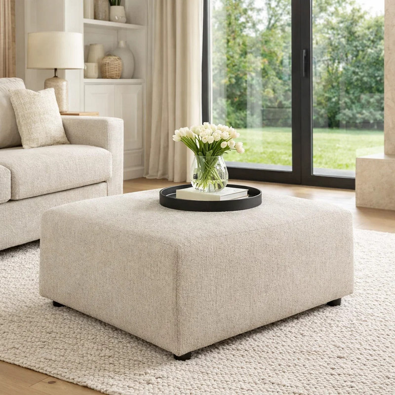 Repose-pieds carré Felo, 39 po, rembourré en polyester, Beige