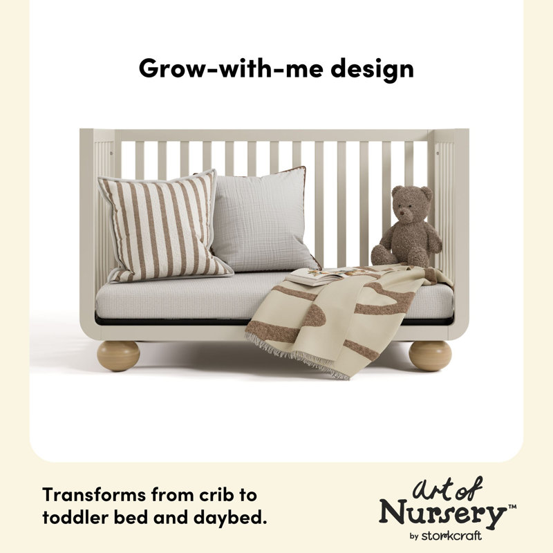 Amalfi Deluxe 5-In-1 Convertible Crib With Bonus Toddler Guardrail, Frosted Oat/Driftwood, Crib