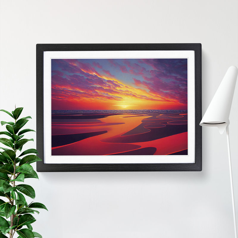 Fierce Ocean Beach Sunset - Single Picture Frame Print, Black, 46cm H x 64cm W x 2cm D