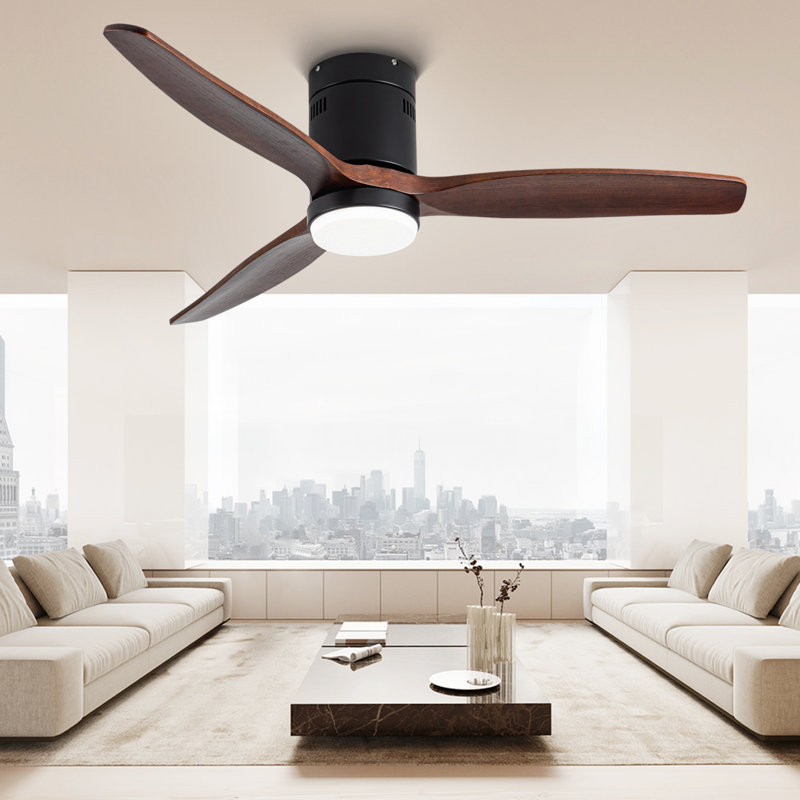 52 In. Flush Mount Ceiling Fan With Light And Remote Control
