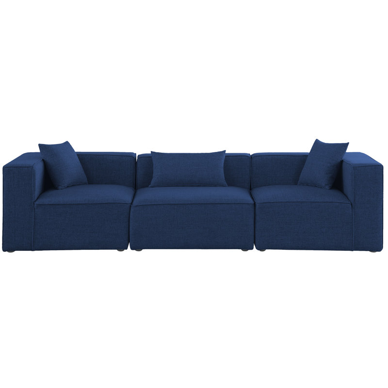 Canapé modulaire Cube, Tissu texturé en lin bleu marine