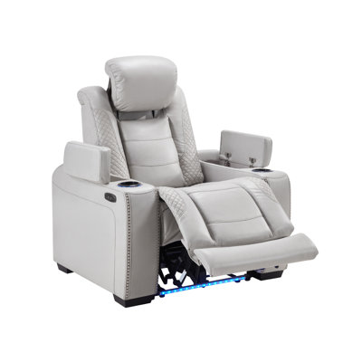 Transformer, 38" Wide Water Resistant Power Recliner Chair With The Adjustable Headrest, Storage & Cupholder In Each Arm (White color)