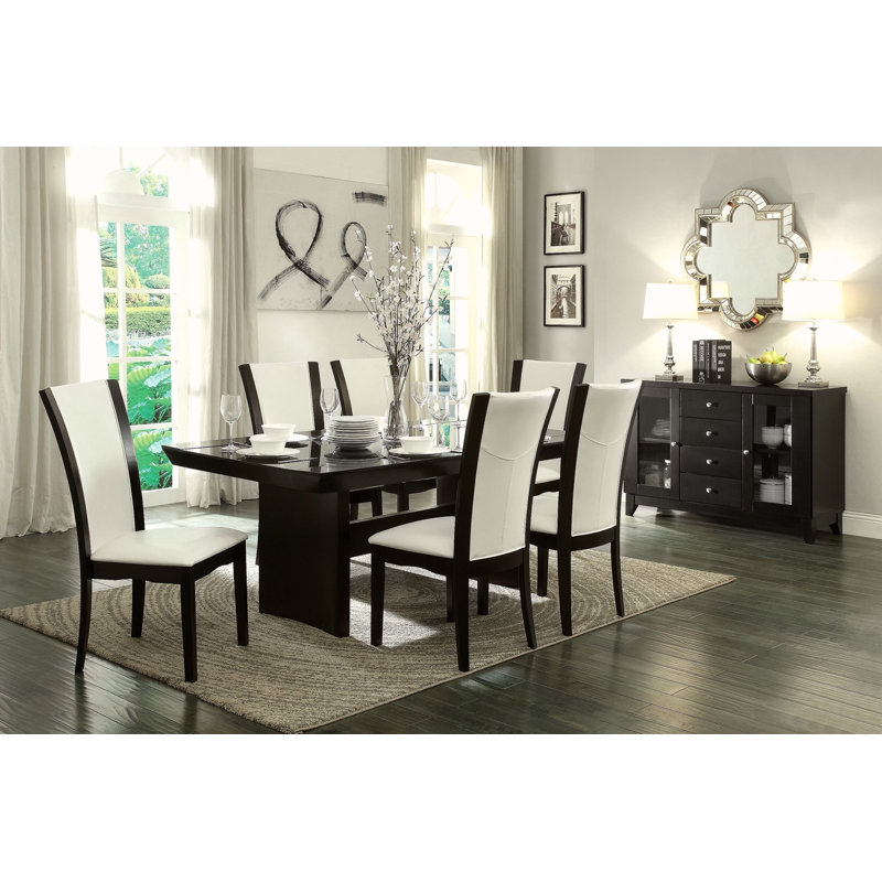 Modern Contemporary Dining Side Chairs Set Of 2 Faux Leather Upholstered Hardwood Solid, White, Black