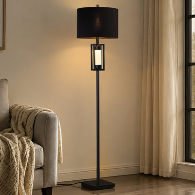 Lampe sur pied traditionnelle de 63 po avec veilleuse intégrée, abat-jour tambour noir, ampoule DEL incluse pour le salon et la chambre à coucher