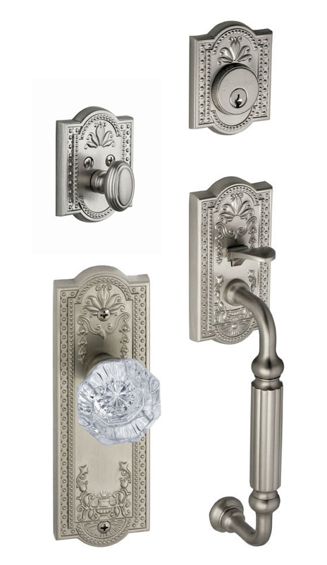 Parthenon Handle With Knob And Deadbolt, Satin Nickel