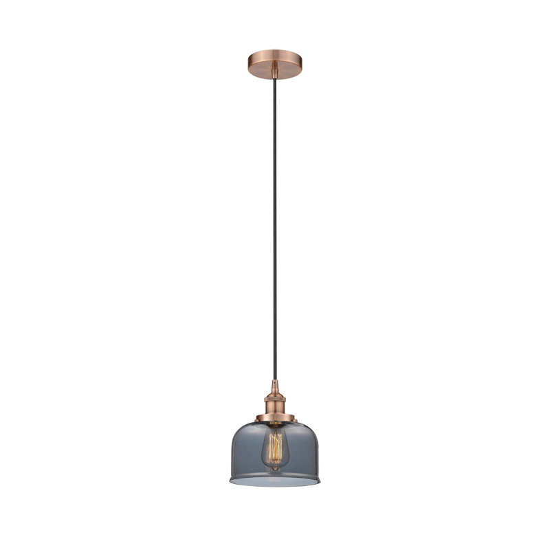 Bell - Mini luminaire suspendu 8 po à 1 lumière - finition cuivre antique - abat-jour fumé clair, gris, Cuivre