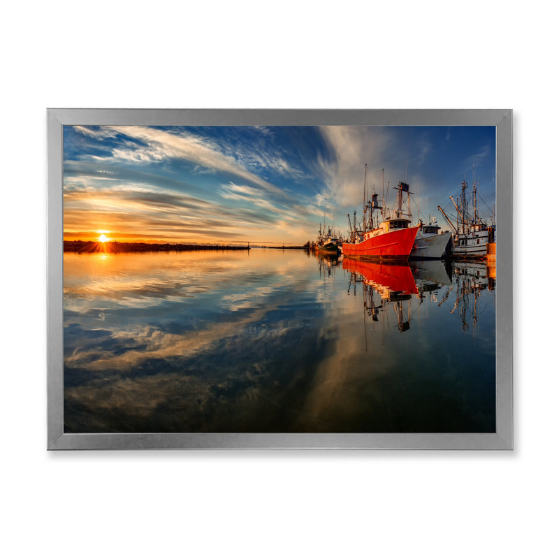 Coucher de soleil sur la rivière Sunset, H 8 po x l 12 po x P 1 po, Toile argentée avec cadre photo