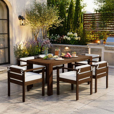 7-Piece Patio Dining Set for 6 – 72.8" Rectangle Table and Chairs with Removable Cushions, for Backyard, Garden, Poolside