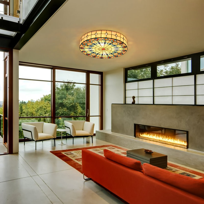 4-Light 19.7" Dimmable Tiffany Glass Flush Mount