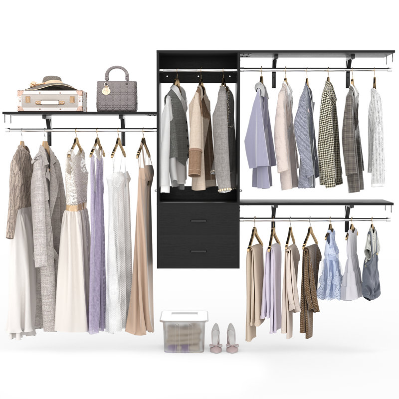 Closet System With 2-Drawers, Laundry Room Organizer, Black
