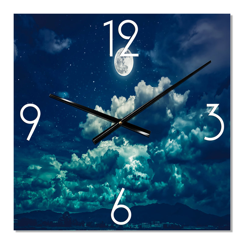 Pleine lune dans le ciel nocturne nuageux II - Horloge murale nautique et côtière, Grand