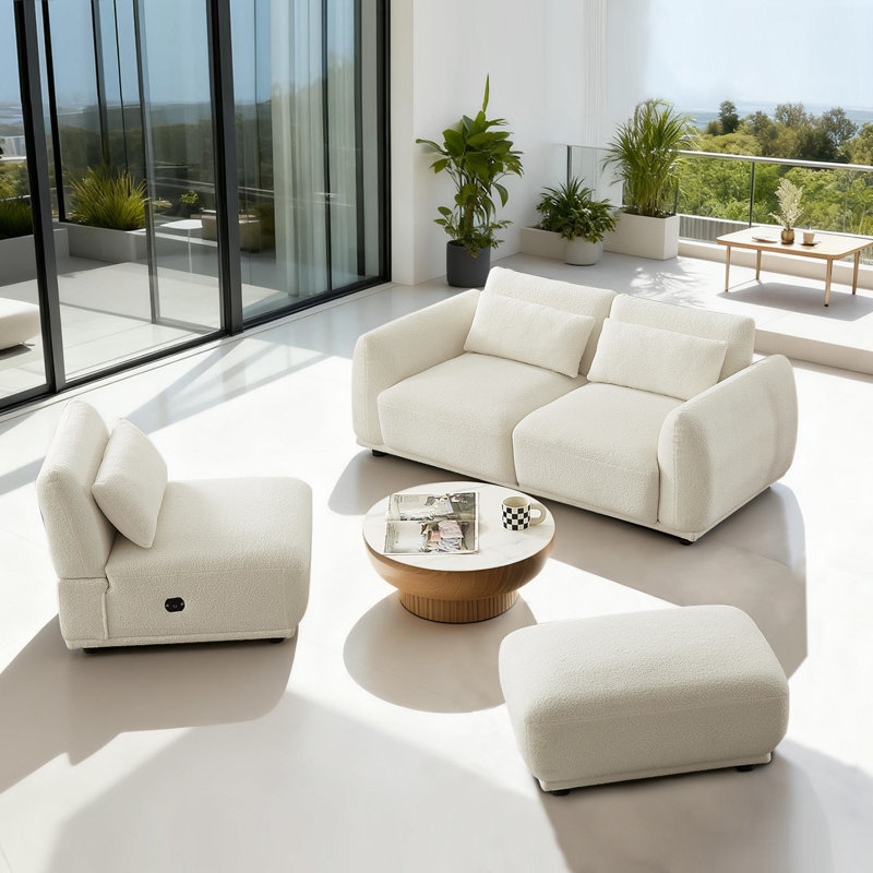 Canapé modulaire modulaire en velours Teddy - 3 sièges confortables et flexibles et repose-pieds pour tout espace