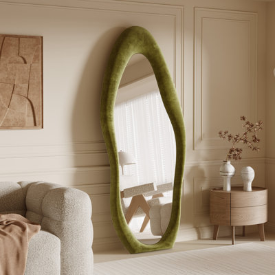 Amon Full Length 63" x 24" Mirror Velvet Art Deco Asymmetric Wavy Floor Mirror
