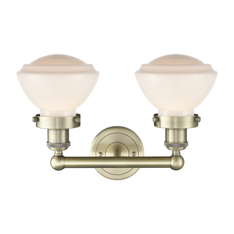 Éclairage pour meuble-lavabo à 2 lumières à intensité variable Almarosa, Blanc mat, Laiton antique