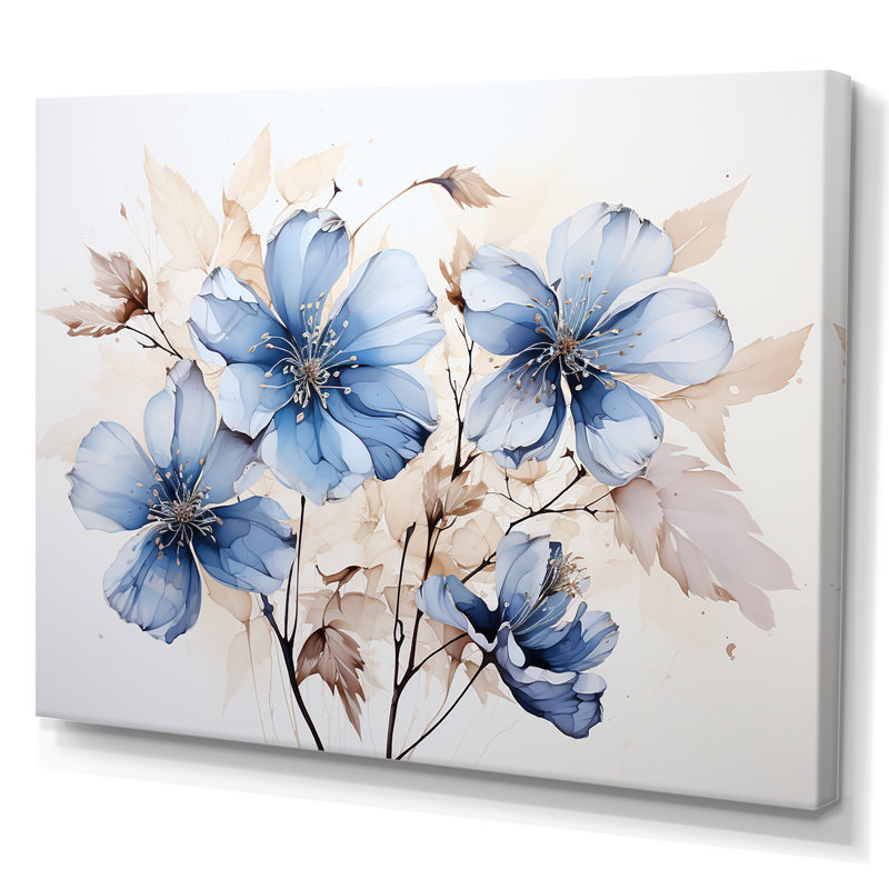 «Blue and White Timeless Minimalisme Hibiscus» sur toile, Toile tendue, 16" H x 32" W