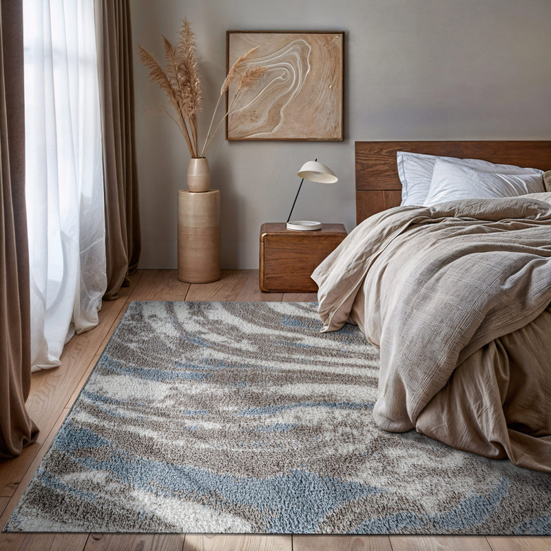 Tapis à poils longs Marble Swirl - bleu - velours moyen, élégant, facile à nettoyer, Rectangle 7 pi 10 po x 10 pi