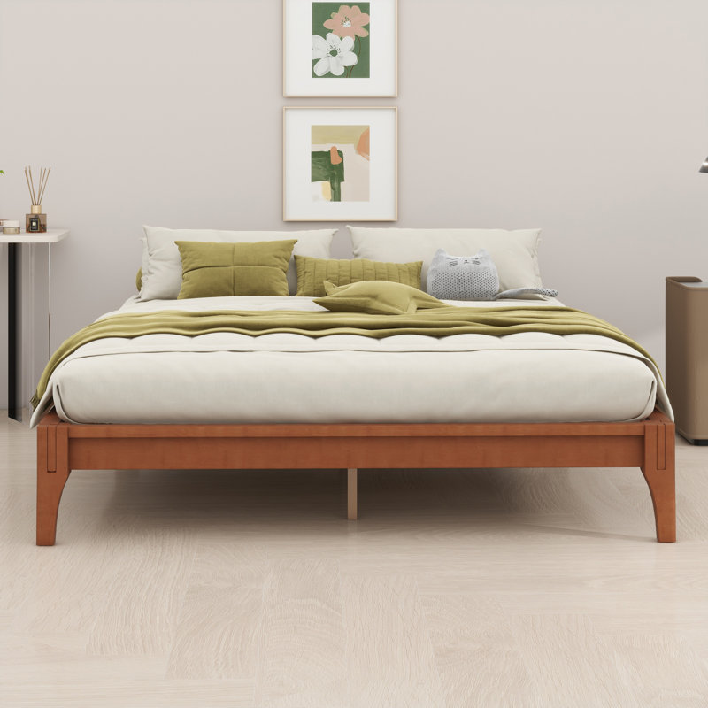Wood Platform Bed Frame, With Slat Support, Brown