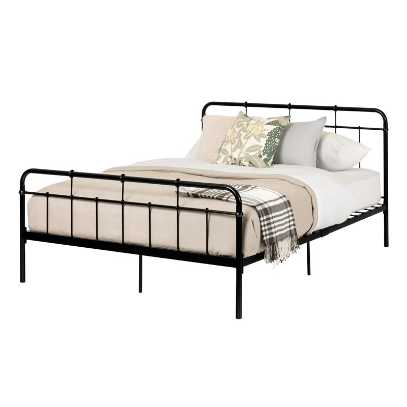 Black Metal Full Platform Bed with Headboard and Slats