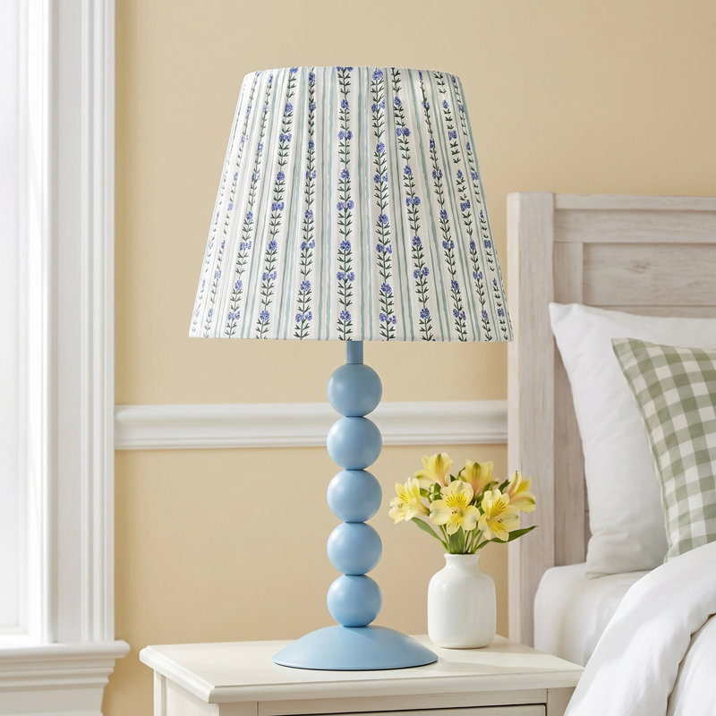 16” Table Lamp with Stacked Blue Base, Gray-Blue