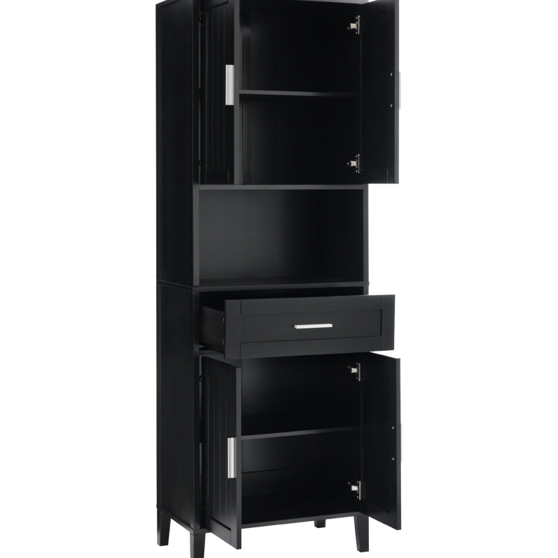 Grande armoire de rangement de 70,9 po avec 1 tiroir, 4 portes à fermeture en douceur, 2 tablettes réglables, une tablette centrale ouverte, une élégance moderne, un meuble-lavabo à surface d'eau, fonctionnement silencieux